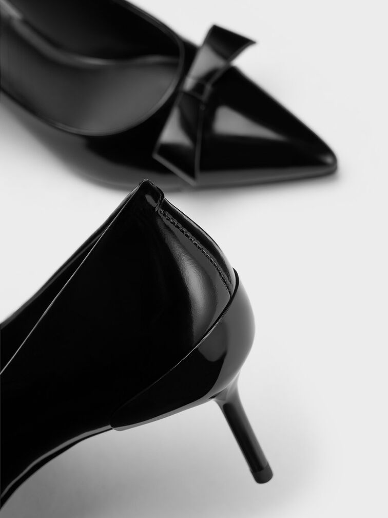 Zapatos de tacón de cuero con punta estrecha, Negro pulido, hi-res