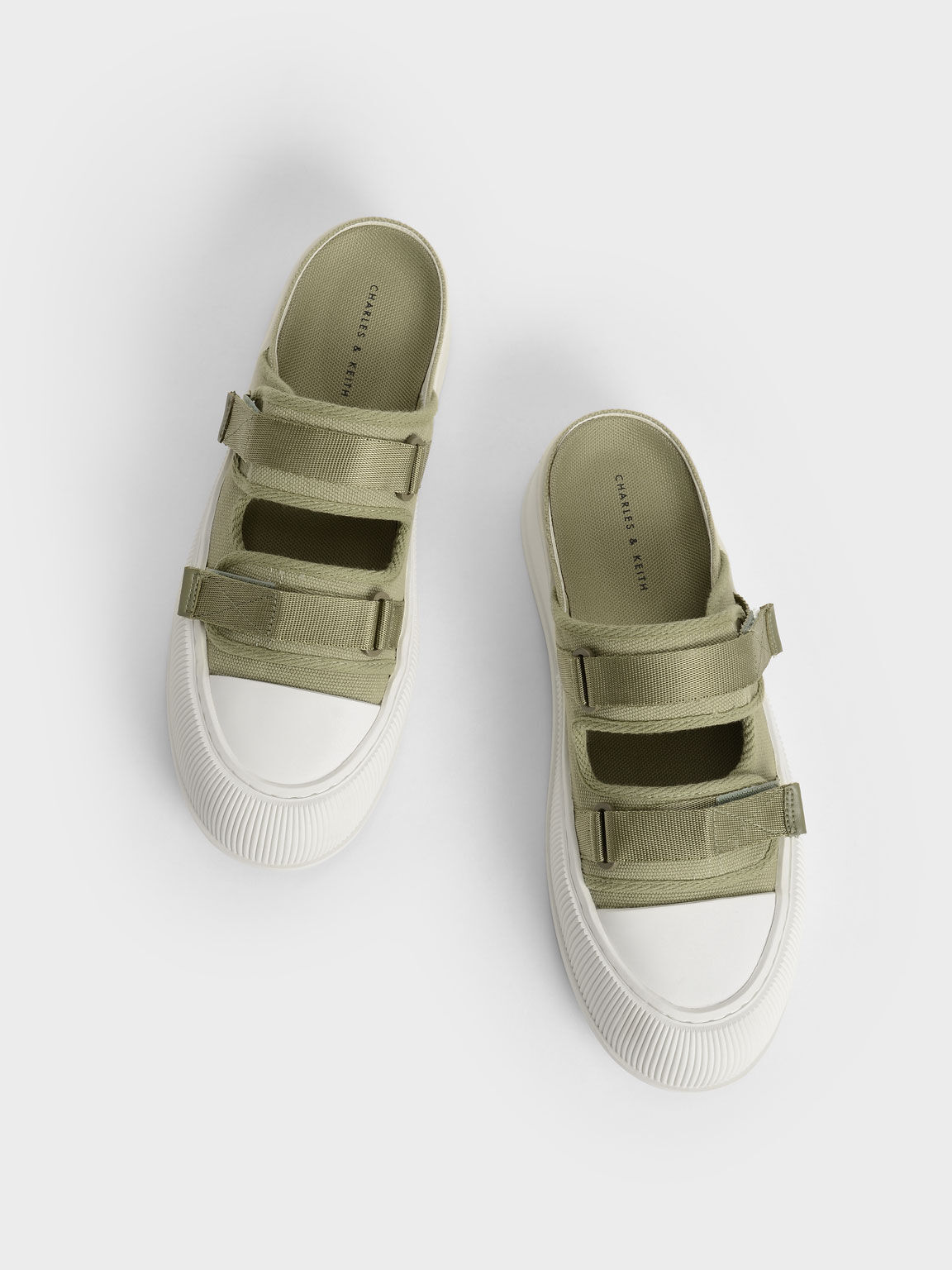 Canvas Velcro Sneaker Mules, Green, hi-res