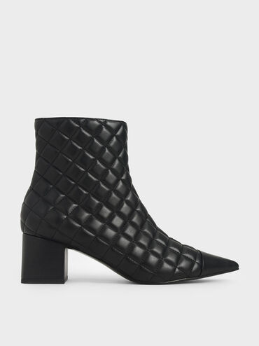 Quilted Ankle Boots, Black, hi-res