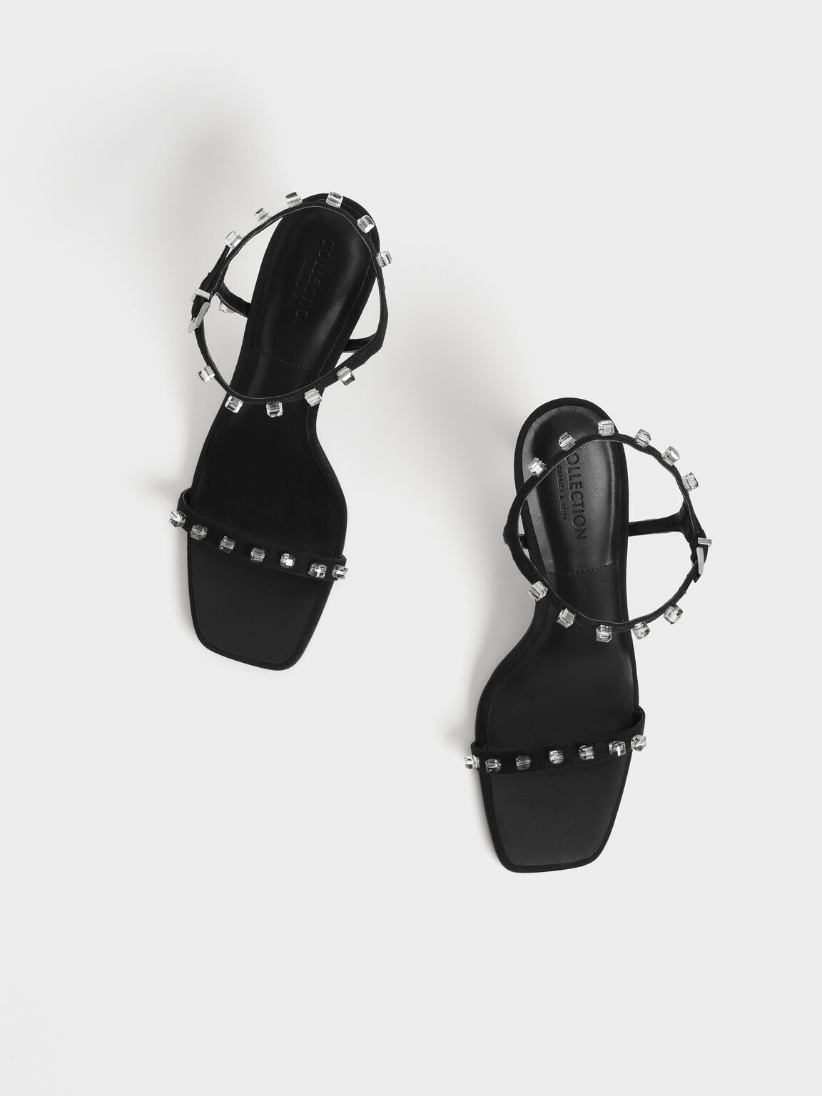 Gem-Embellished Canvas Blade Heel Sandals, Black, hi-res