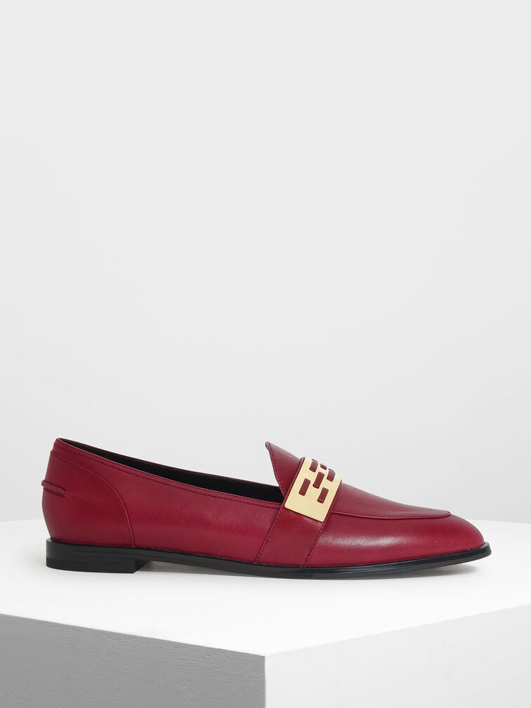 Metallic Accent Loafers, Burgundy, hi-res