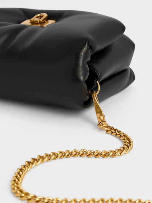 Bolso con asa de cadena con detalles metalizados de Paffuto, Negro, hi-res