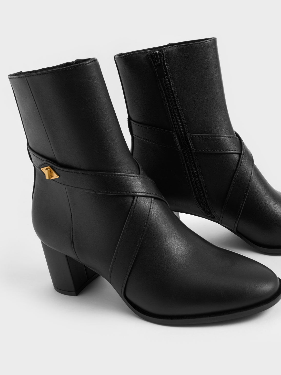 Metallic Accent Crossover Ankle Boots, Black, hi-res