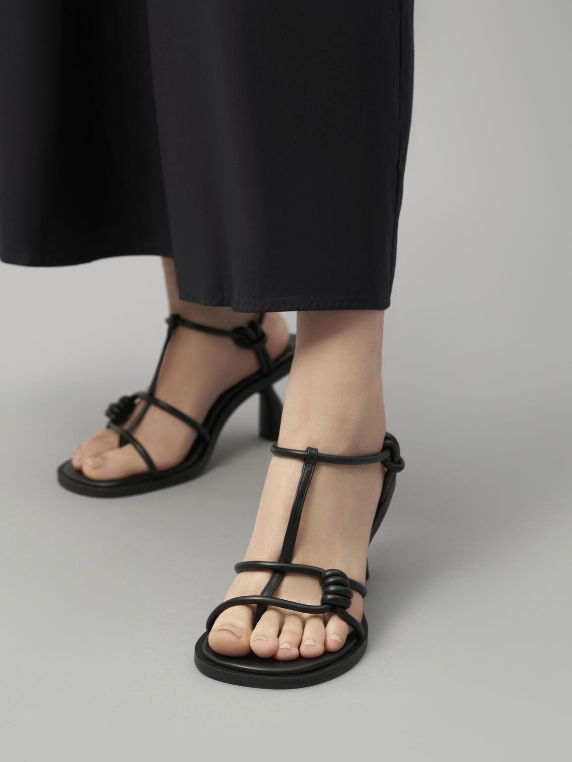 Alma Strappy Knotted Thong Sandals, Black, hi-res