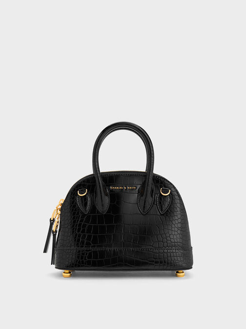 Harmonee Croc-Embossed Top Handle Bag, Black, hi-res