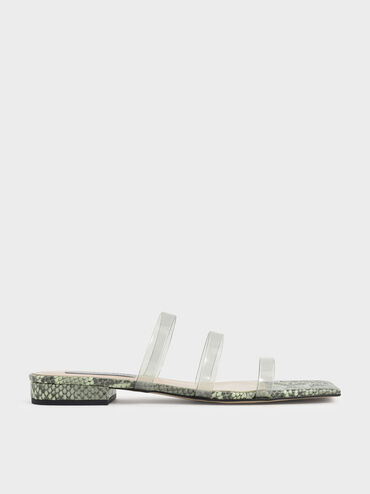 Clear Strap Snake Print Slide Sandals, Animal print verde, hi-res