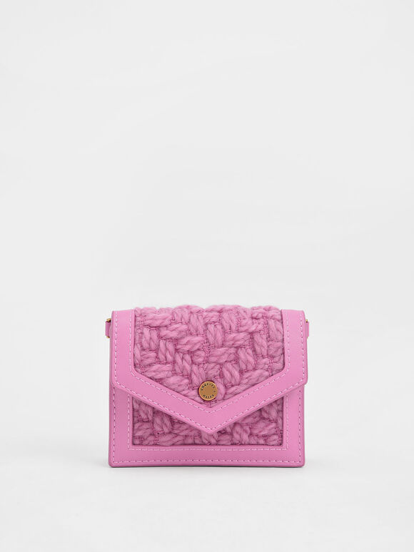 Joelle Tweed Chain Link Card Holder, Pink, hi-res