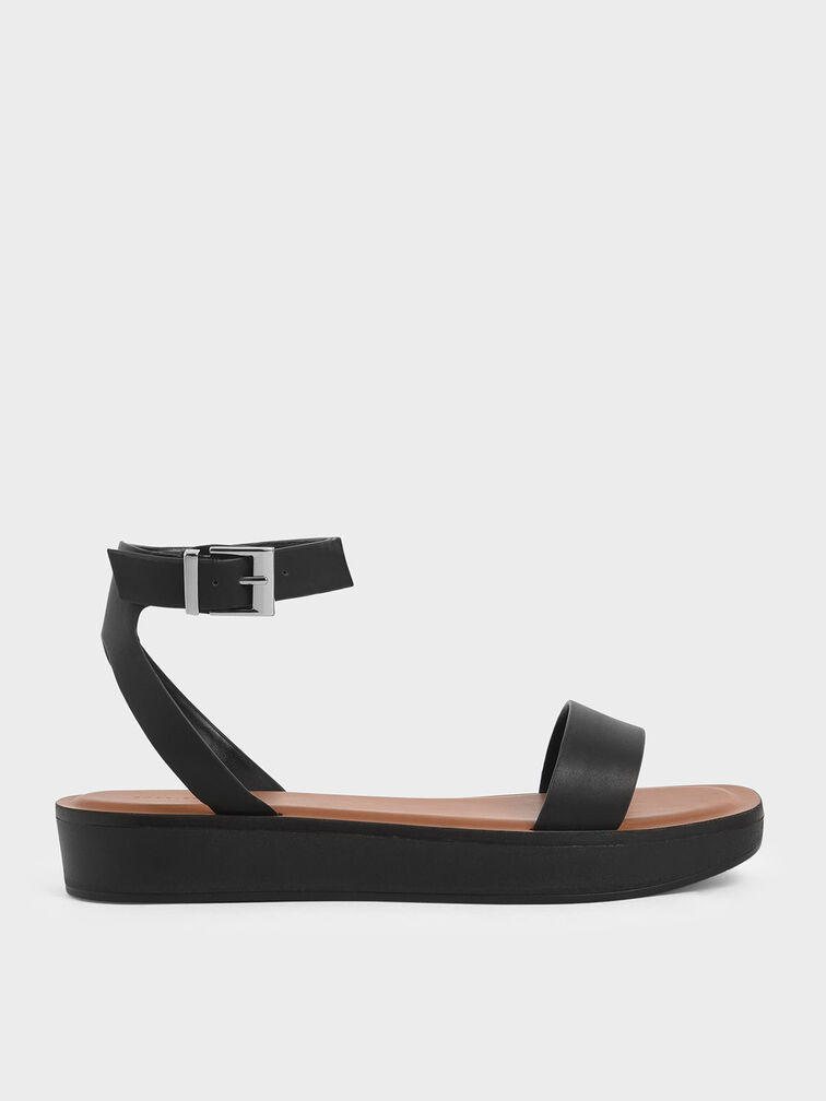Ankle Strap Platform Sandals, Black, hi-res