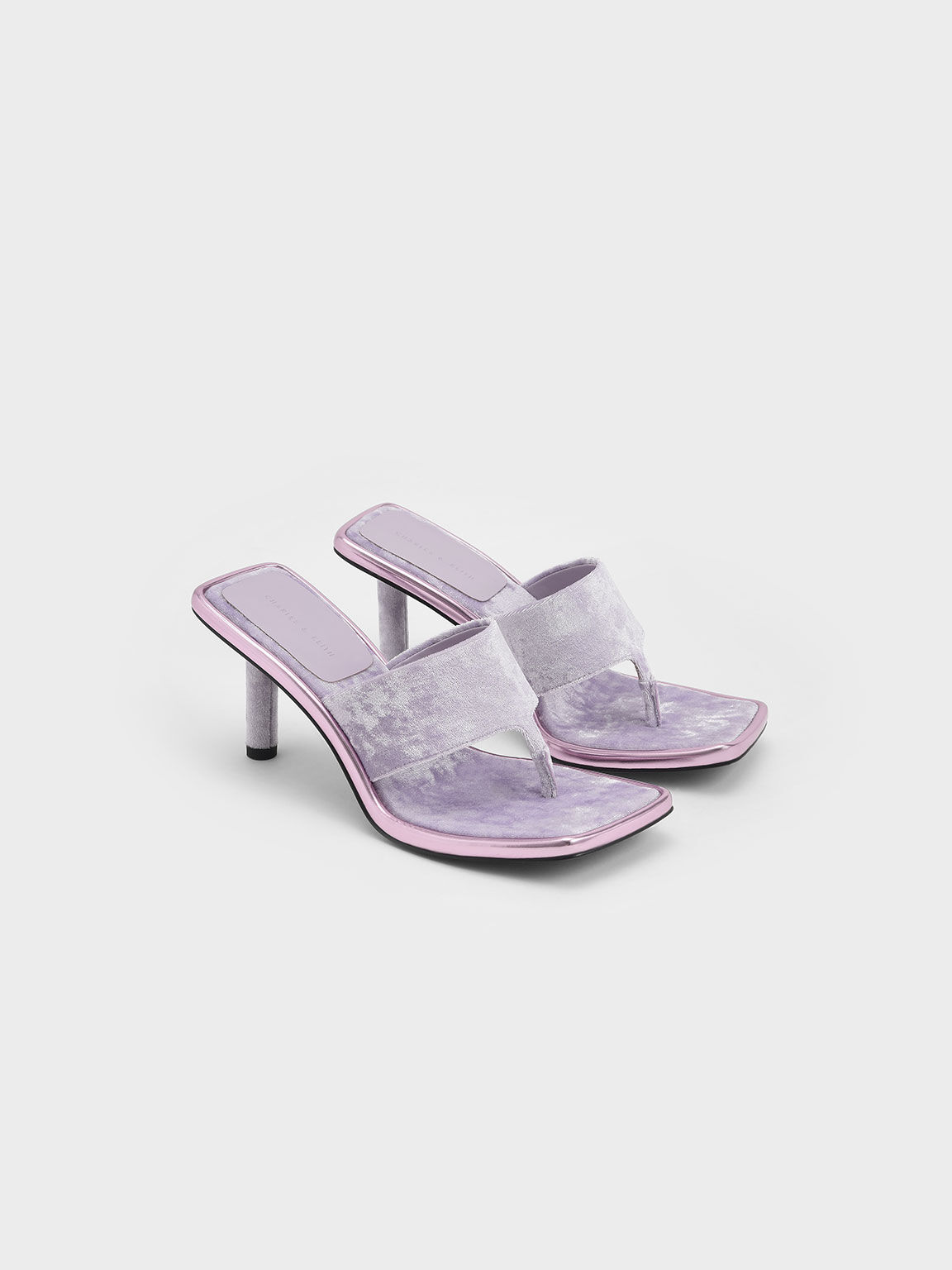 Holiday 2021 Collection: Etta Velvet Heeled Thong Sandals​, Lilac, hi-res