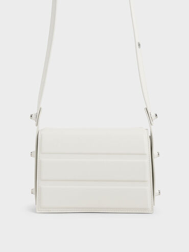 Eyelet-Embellished Top Handle Bag, White, hi-res