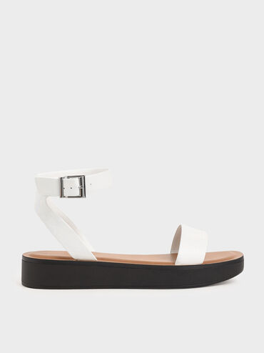 Ankle Strap Platform Sandals, White, hi-res