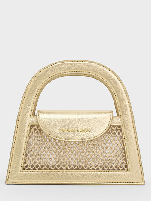 Este Metallic Crystal-Embellished Top Handle Bag, Gold, hi-res