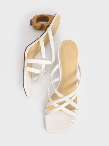 Sculptural-Heel Strappy Mules, White, hi-res