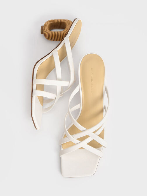 Sculptural-Heel Strappy Mules, White, hi-res