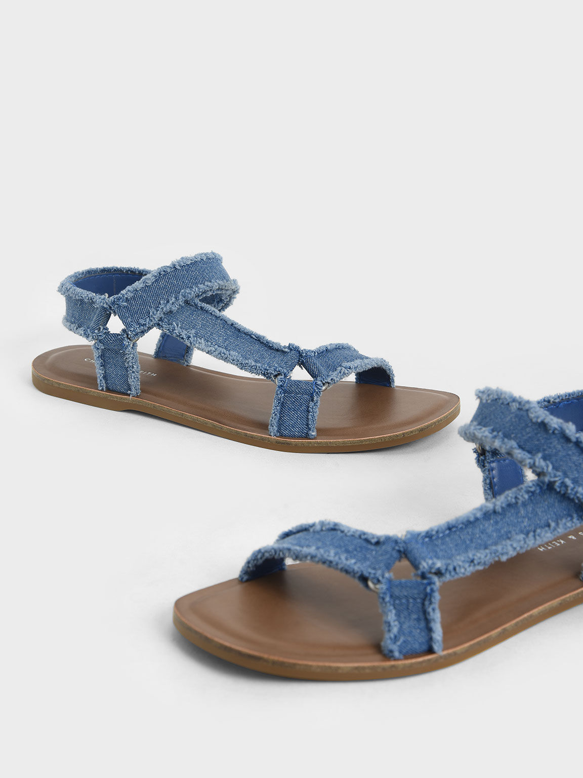 Denim Asymmetric Strap Sandals, Blue, hi-res