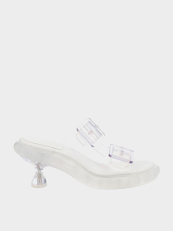 Madison Double Buckle See-Through Mules, White, hi-res