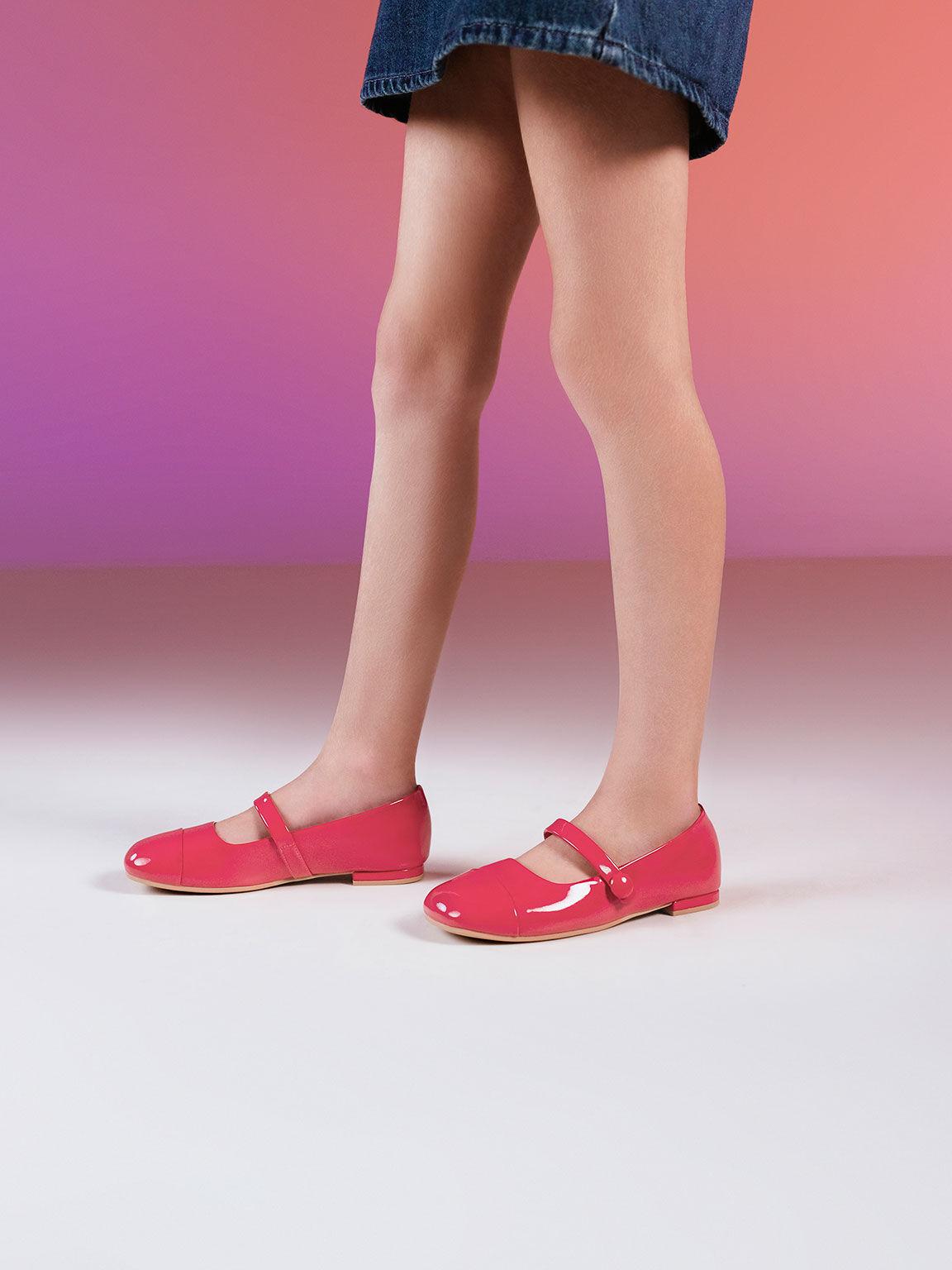 Girls' Patent Mary Jane Flats, Pink, hi-res