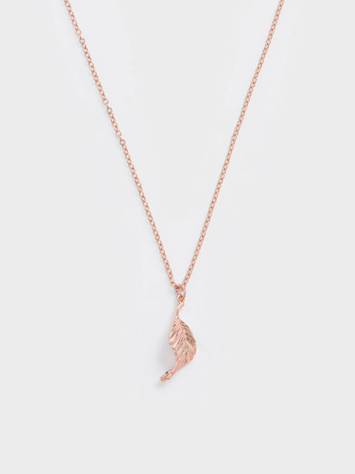 Leaf Pendant Bead Necklace, Rose Gold, hi-res