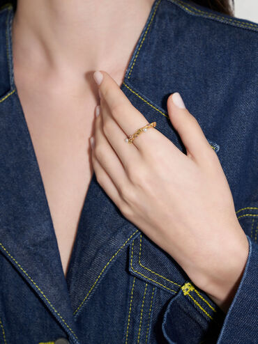 Pearl & Crystal-Embellished Ring, Nude, hi-res