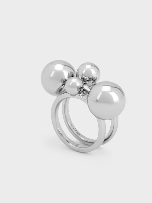 Metallic Sphere Sculptural Ring, Silver, hi-res