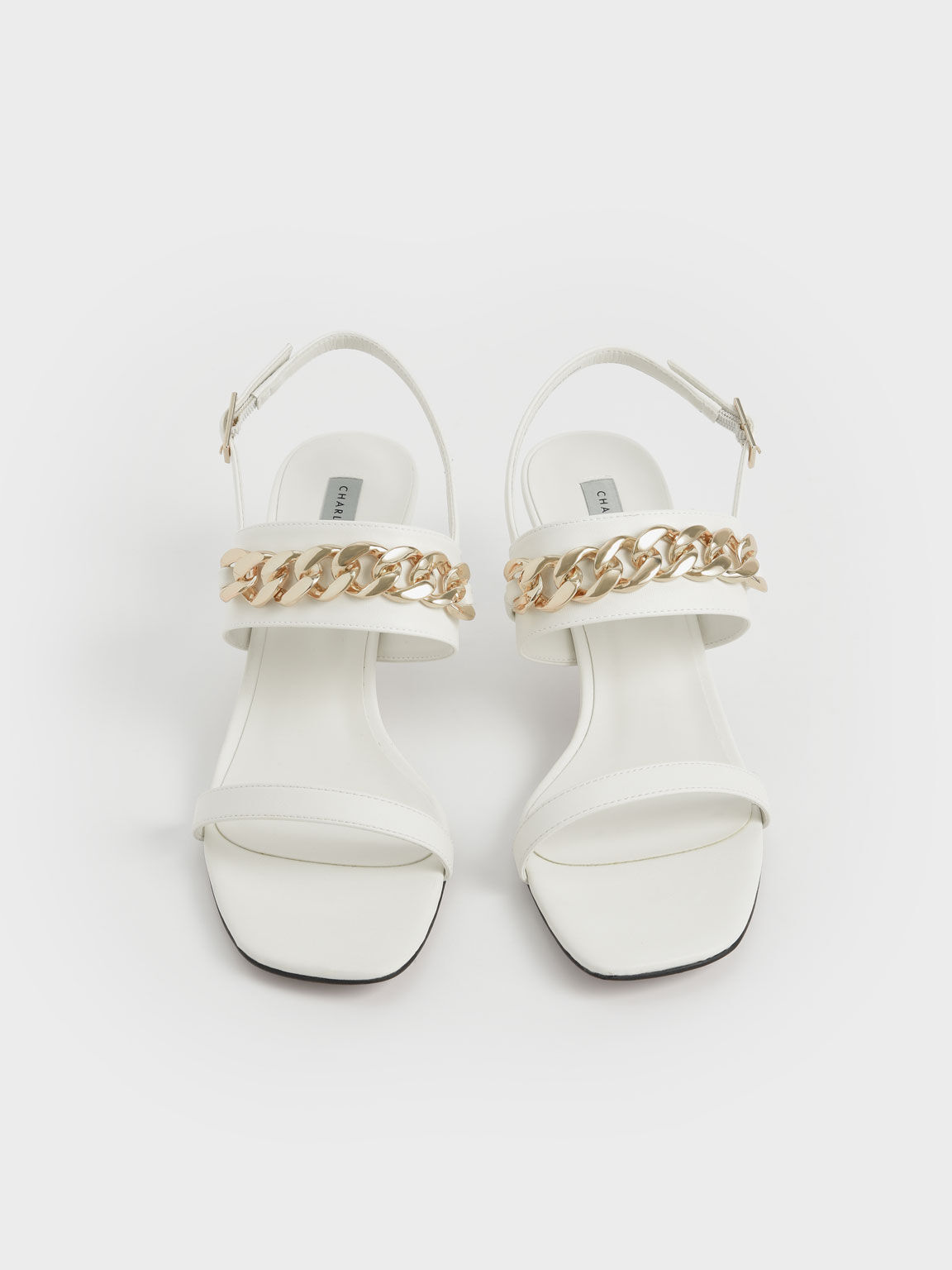 Chain Strap Heeled Sandals, White, hi-res