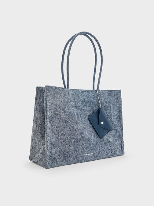Large Matina Denim Tote Bag, Denim Blue, hi-res