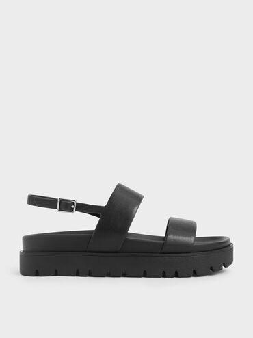 Flatform Sandals, Black, hi-res