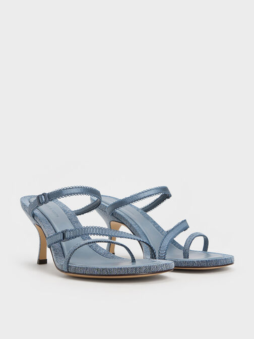 Denim Lace-Strap Thong Sandals, Denim Blue, hi-res
