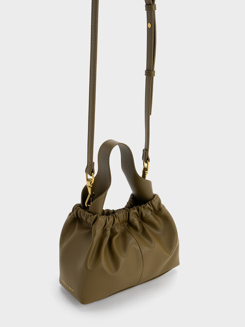 Ally Ruched Slouchy Chain-Handle Bag, Khaki, hi-res