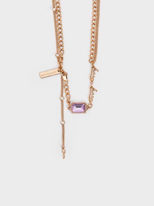 Zira Crystal Charm Double Necklace, Rose Gold, hi-res