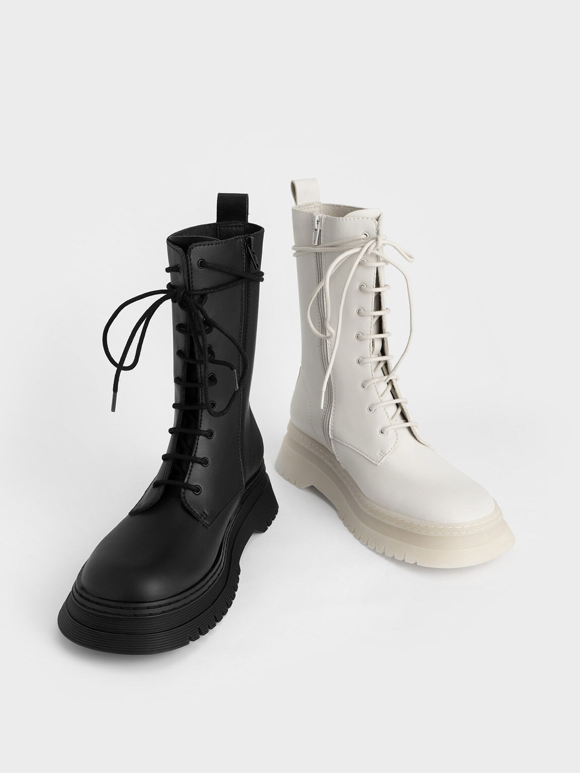 Chunky Platform Lace-Up Boots, Black, hi-res