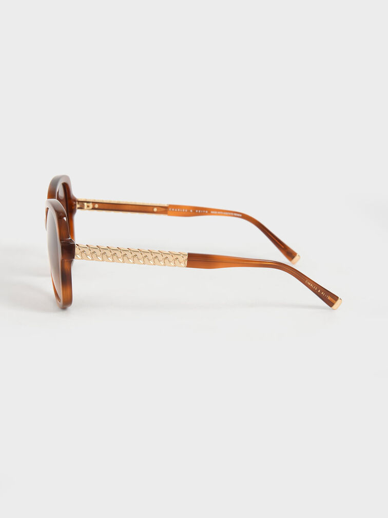 Recycled Acetate Braided Temple Butterfly Sunglasses, Nacar, hi-res