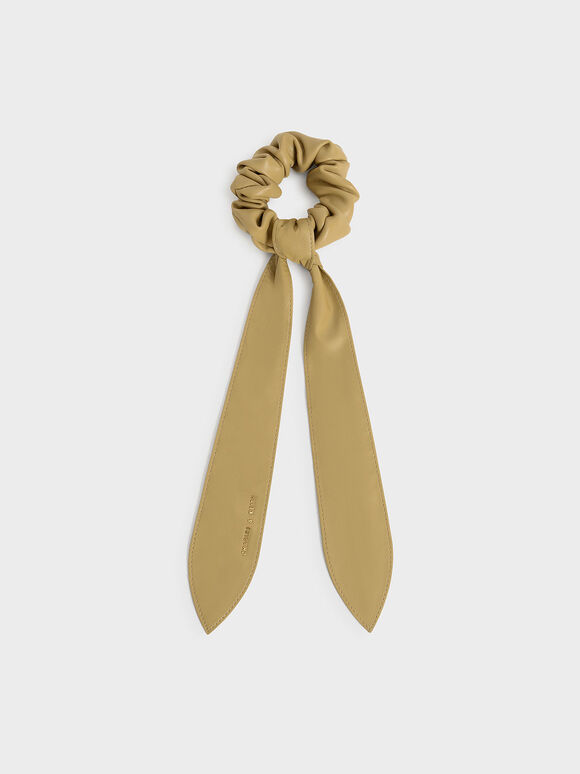 Riley Ruched Bow Scrunchie, Sand, hi-res
