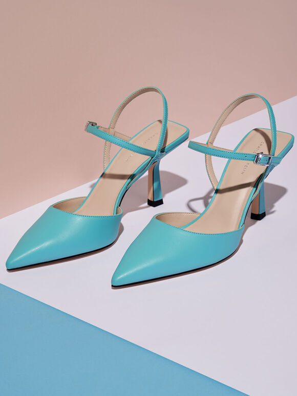 Pointed-Toe Ankle Strap Pumps, Turquoise, hi-res