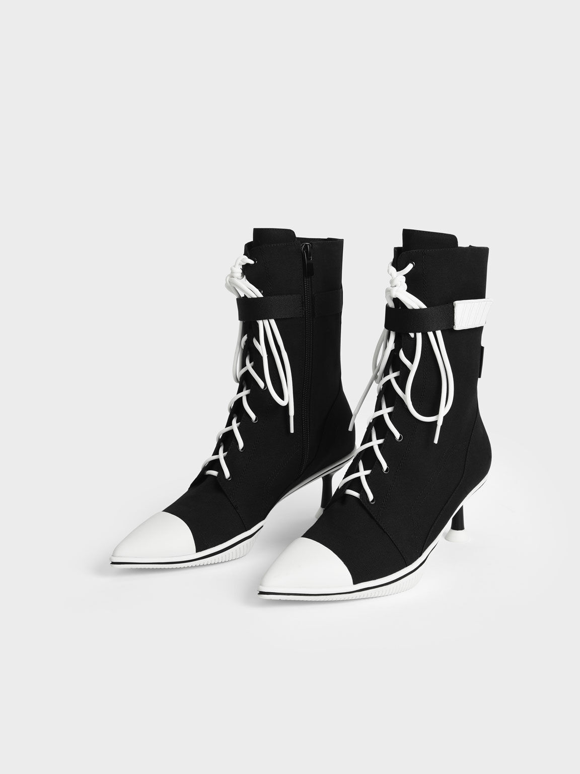 Recycled Cotton Lace-Up Ankle Boots, Black, hi-res