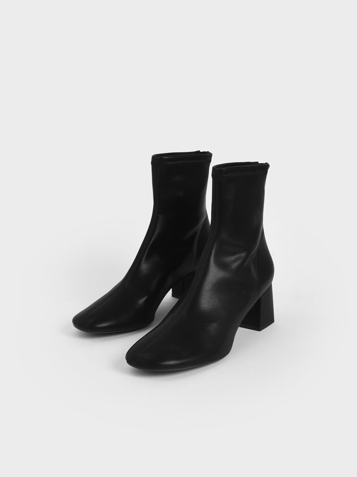 Stitch-Trim Block Heel Ankle Boots, Black, hi-res