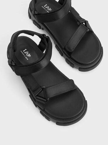 Sandalias deportivas de satín para niña, Negro texturizado, hi-res