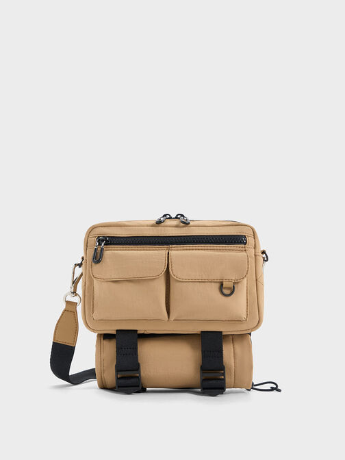Soleil Nylon Multi-Pocket Crossbody Bag, Camel, hi-res