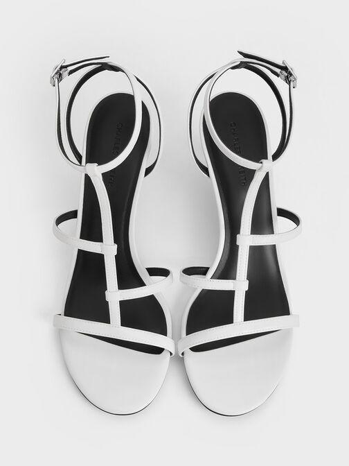 Clara Asymmetric T-Bar Sandals, White, hi-res