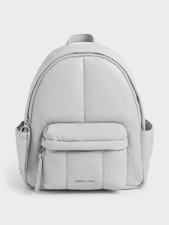 Large Puffy Backpack, Light Grey, hi-res