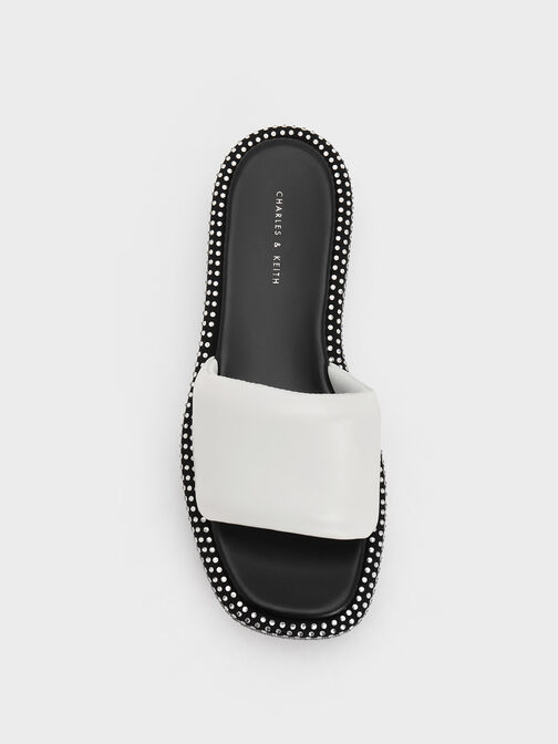 Crystal-Embellished Flatform Sandals, White, hi-res