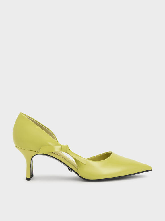 Patent Leather Bow-Tie Half D'Orsay Pumps, Mustard, hi-res