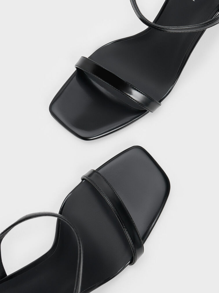 Sandalias de tacón trapecio con punta cuadrada, Negro pulido, hi-res