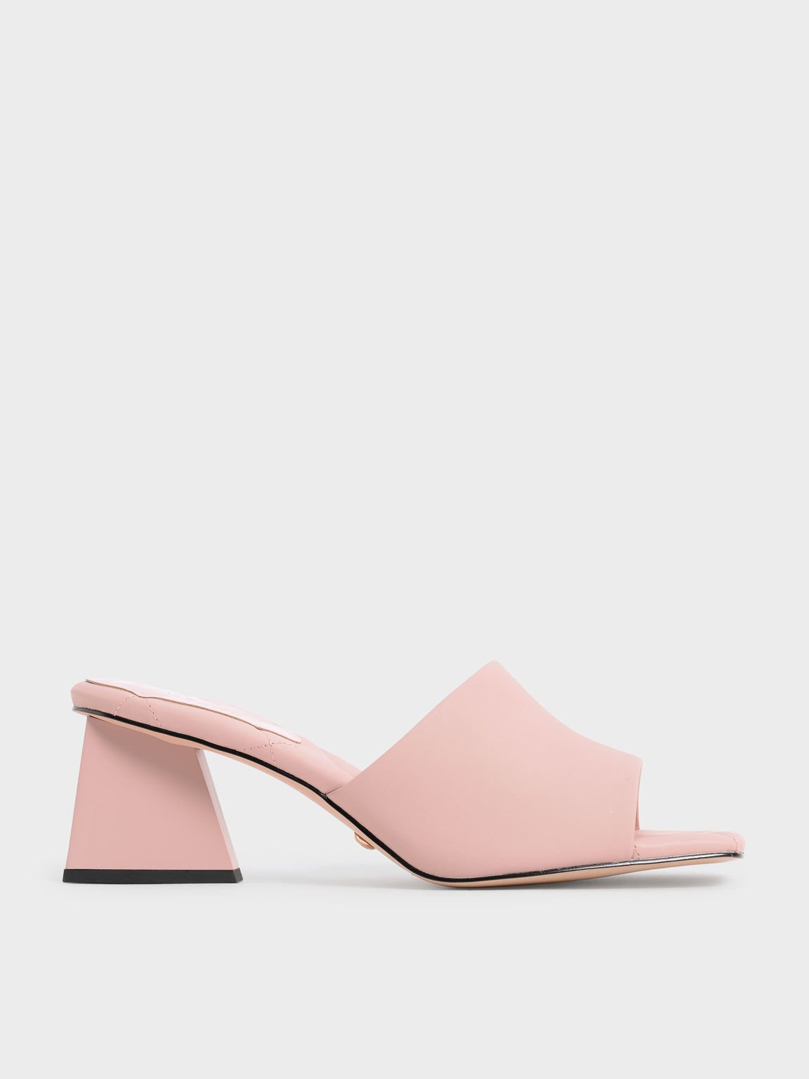 Leather Trapeze Heel Mules, Pink, hi-res