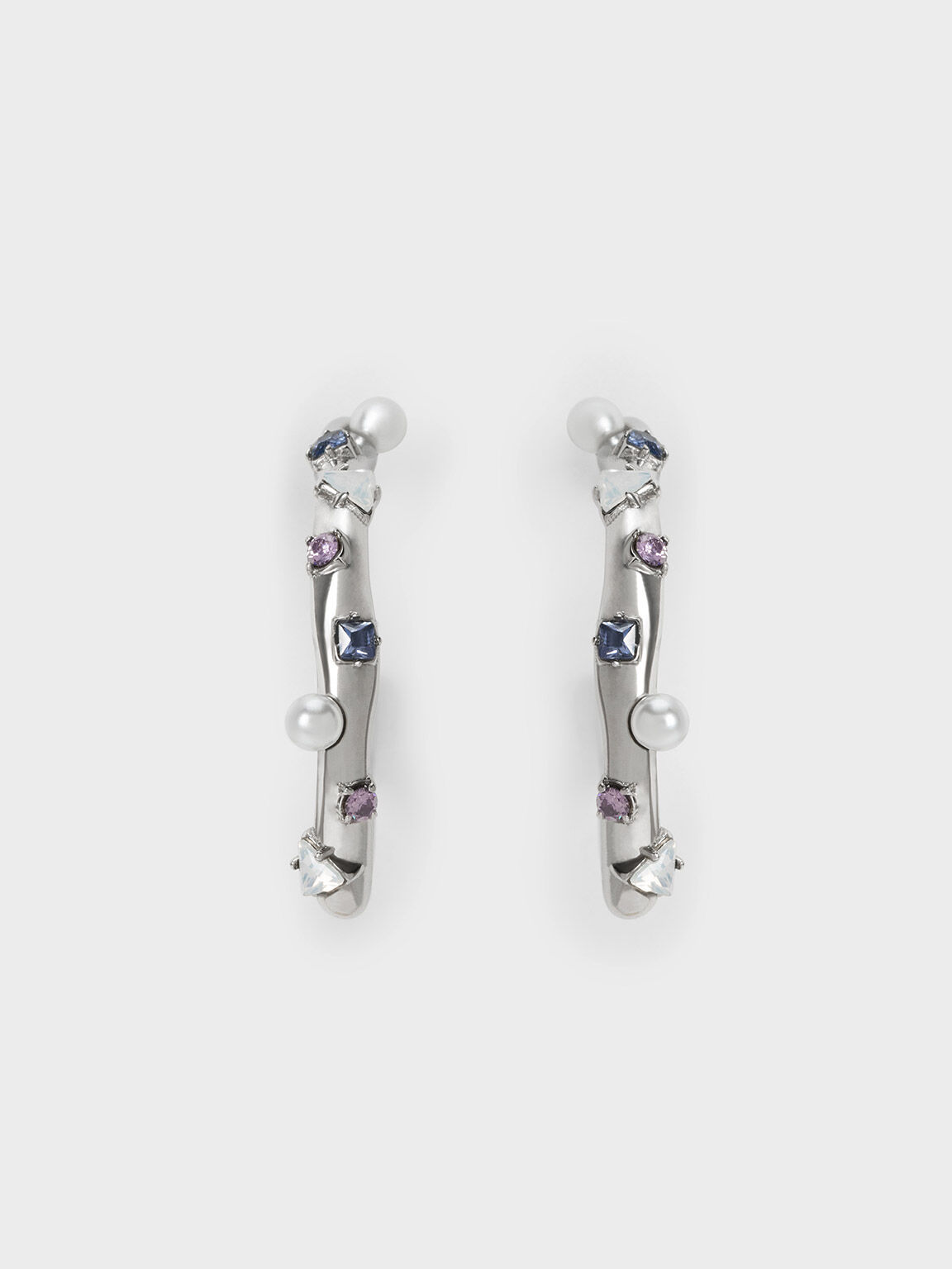Pendientes adornados con perlas y cristales, Lilac, hi-res