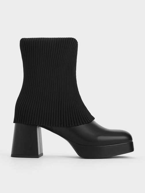 Evie Knitted-Sock Ankle Boots, Black, hi-res