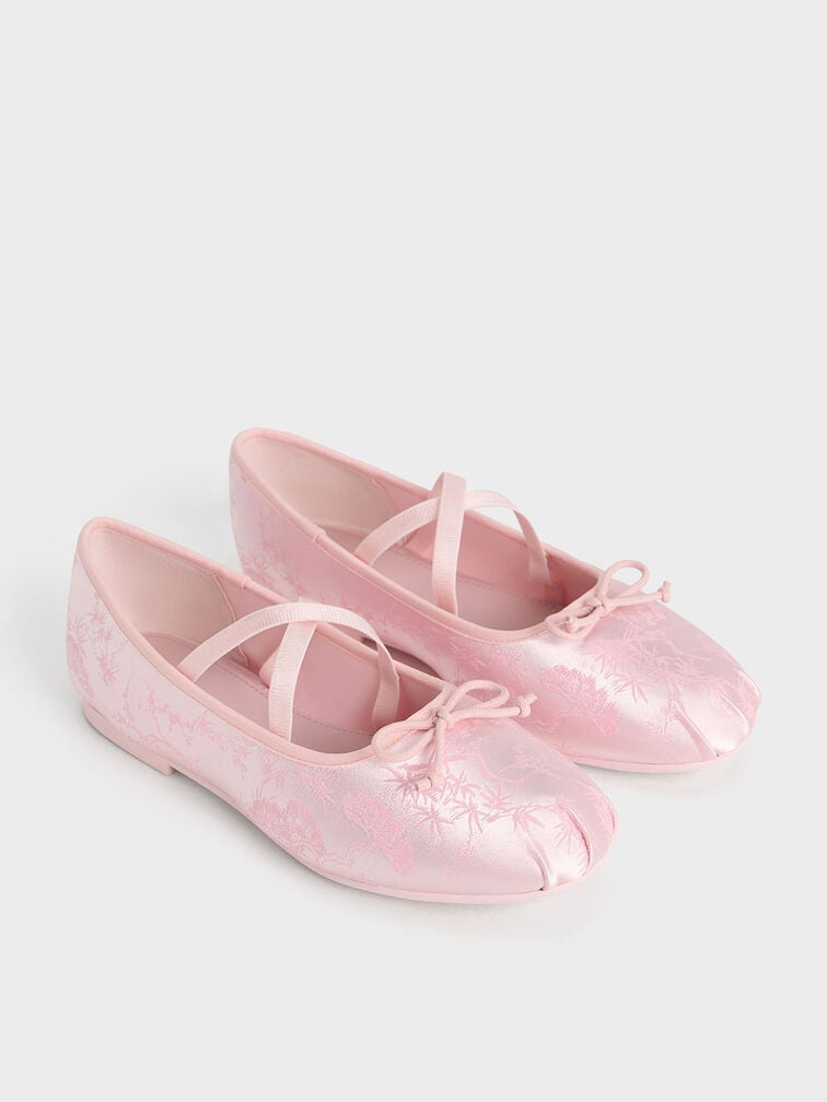Girls' Crossover-Strap Ballet Flats, Light Pink, hi-res