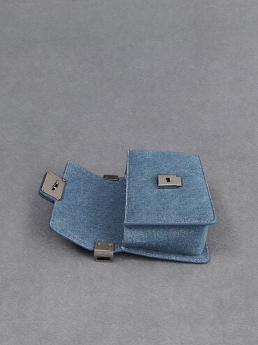 Bolso estructurado rectangular de mezclilla, Azul, hi-res