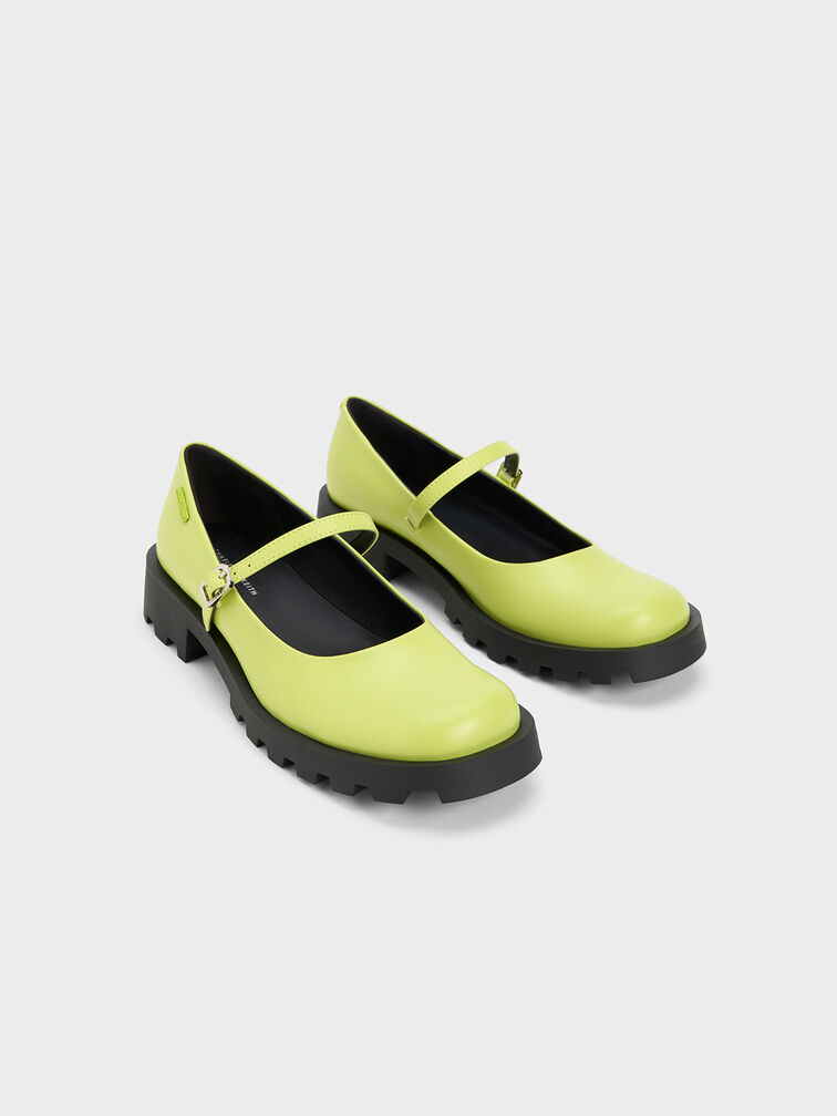 Chaussures Mary Jane à bout carré arrondi, Vert Citron, hi-res