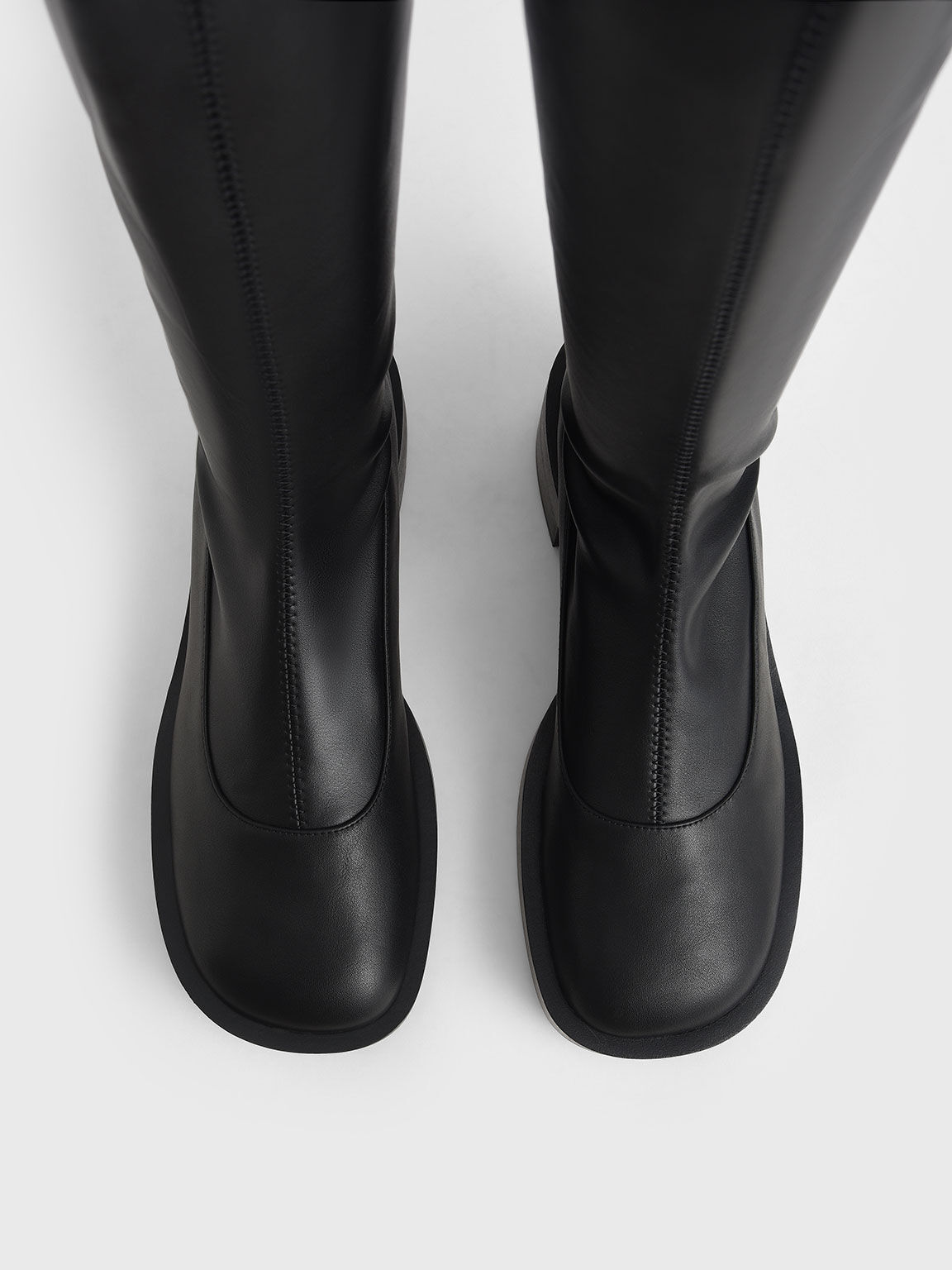 Thigh-High Block Heel Boots, Black, hi-res